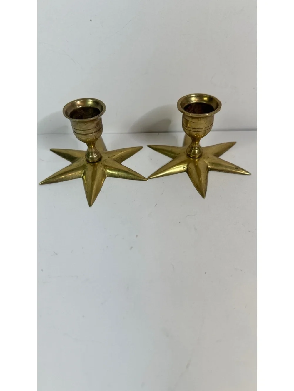 VTG MCM Solid Brass Starburst Atomic Candle Holders Mid Mod Celestial